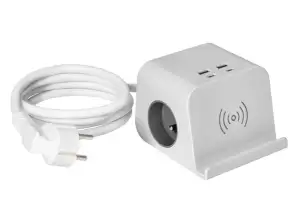 Bordskontakt med USB-laddare och skruvfäste, 1,4m kabel, 2x2P + J, 4xUSB, vit