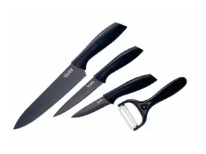 Juego de cuchillos Voltz OV51633B4G, 3 uds. + pelador, negro, en una caja