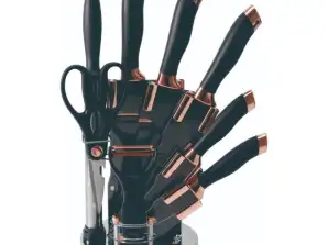 Oliver Voltz OV51633K9G, Knife set 8 pcs., with Acrylic Stand with rotating Base, Black/Rose Gold