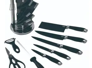 Oliver Voltz OV51633K9G, Knife set 8 pcs., with Acrylic Stand with rotating Base, Black/Silver