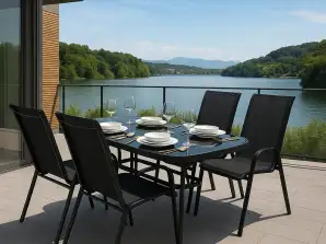 GARTEN-TERRASSENMÖBEL SET TISCH 120X72 4x STÜHLE Black Edition PREMIUM ONDRAGON