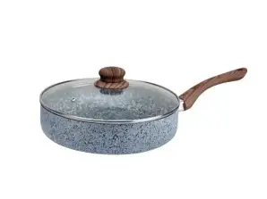 Oliver Voltz Siena OV51319J24CD, Aluminium Marble stone ceramic coated deep fry-pan with lid, 24 x 6.5 cm.