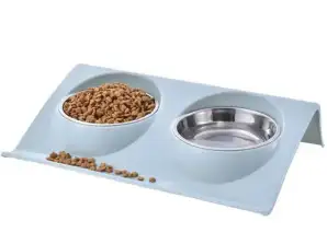 DA119 DUBBELE VOERBAK VOOR HOND KAT BLAUW