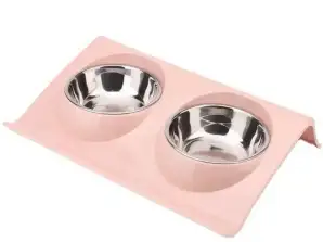 DA119A DUBBELE VOERBAK VOOR HOND KAT ROZE