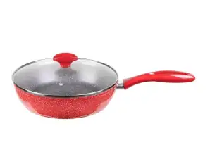 Voltz V54419A24CD, aluminum forged deep fry-pan with lid 24 см, Marble non-stick surface coating, Induction, red