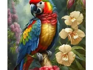 Diamond mosaic parrot and flowers