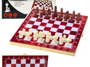 Wooden Game Set 3in1 Chess Backgammon Checkers Folding Board 24x24cm