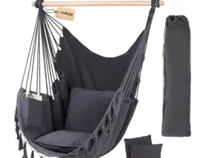 FOTEL WISZĄCY KRZESŁO BRAZYLIJSKIE HUŚTAWKA HAMAK GNIAZDO SZARY BOHO 150 KG