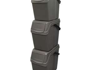 Sortibox 3x25L Gray Recycling Bins Set ISWB25S3