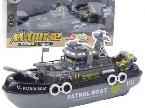 Patrol boat lights sounds water spray movable parts