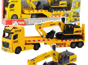 Conjunto Caminhão Reboque Caminhão Escavadeira Tracked Luzes Sons Amarelo