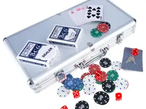 300 CHIP POKER SET IN ALUMINUM CASE – DICE, CARDS, DEALER CHIP – COMPLETE SET FOR PLAYERS