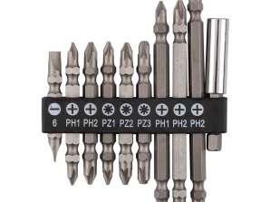 SL6 dobbeltsidig bitssett. PH1x2. PH2x3. PZ1/2/3. med magnetisk holder 60 mm. 10 stk.