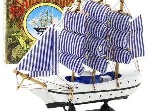 Collectible Model Decorative Sailing Ship White & Blue 18x17cm