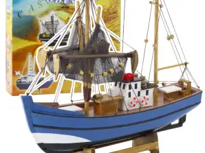 Maquette de collection décorative bateau de pêche Cutter bleu 30x26cm