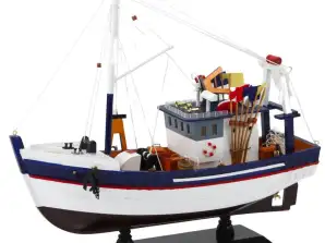 Modelo de coleccionista Barco decorativo Cortador de pesca equipado 37x34cm