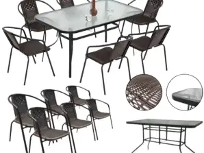 Jardin patio meubles ensemble table en verre 150x90 chaises 6pcs marron