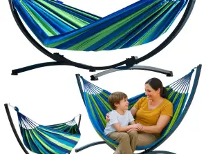 Hamac de jardin avec cadre pour deux personnes vert-bleu 200x120