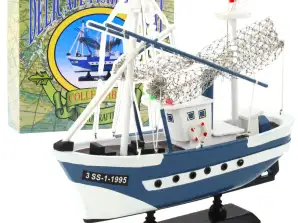 Collector's Model Ship Fishing Boat Flying Lady Blue 24x23cm