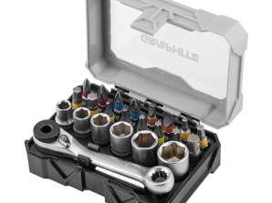Set of bits 25 mm and sockets with ratchet and magnetic holder 60 mm. 24 pcs.