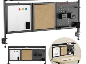 Ergo Office desk divider / organizer. Max. load 10kg. white and cork board. width 1250mm. Black. ER 300 B