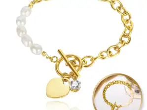 Náramok z chirurgickej ocele, pokovovaný 14-karátovým zlatom, PEARLS BST1515