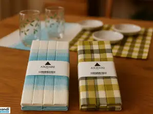 100 6er-Tischsets ASQAURE Tischservietten grau-beige / hellblau-weiß karo 33x45cm 100% Baumwolle, Großhandel Resposten