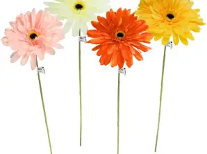 Kunstbloem Gerbera 76 cm 4 assorti kleur oranje, roze, wit/geel, en geel