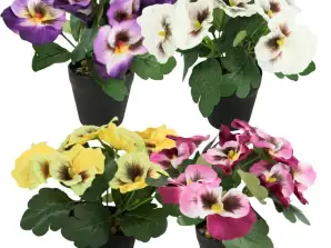Saksıda yapay bitki Menekşe 21 cm 4 çeşitli renk mor, bordo, sarı ve beyaz