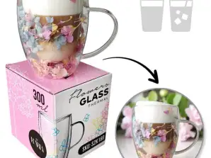 Termo staklo s cvijećem iznutra, gipsofila, hortenzije, ruže, 300 ml, 1 kom. SZK180