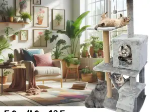 CAT SCRATCHER TOWER XXL 124CM 6 EBENEN MIT STAND UND SPIELZEUG
