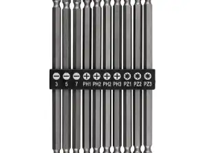 Juego de puntas largas de doble cara: SL3 /5/7. PH1 /2 /2 /3. PZ1/2/3 x 150 mm. 10 uds.