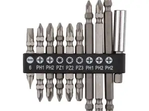 Juego de brocas de doble cara SL6. PH1x2. PH2x3. PZ1/2/3. con soporte magnético 60 mm. 10 uds.