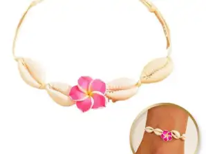 2-in-1 Armband für Fuß und Hand, an einer Schnur, MUSCHELN und HAWAIIAN FLOWER B542F