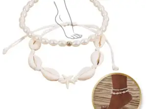 2-in-1 Fußarmband SHELLS an einer Schnur, Seestern PEARLS B544