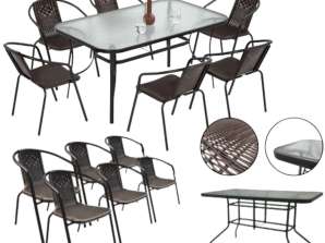 Jardin patio meubles ensemble table en verre 150x90 chaises 6pcs marron