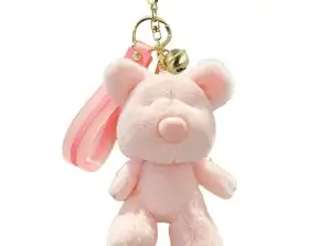 Fluffy TEDDY BEAR keychain, plush pink BRL359R
