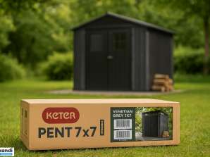 Keter Pent 7x7 Venetian Grey Gerätehaus, Gartenhaus, Schuppen, Aufbewahrung, wetterfest, Gartenzubehör, Großhandel Restposten
