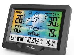 GreenBlue Wireless Weather Station Colorful DCF System Moon Phases Barometer Calendar GB540