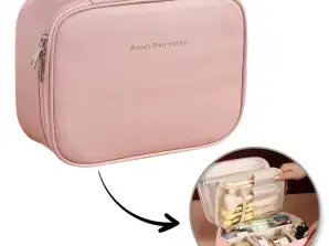 Elegancka wysuwana kosmetyczka, etui, wykonana z ekoskóry, różowa KS146R
