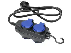IP44 splash-proof workshop extension cable. 4 sockets 2 2 2P Z. IP44. rubber hose. H05RR F 3x1.5. length 5m