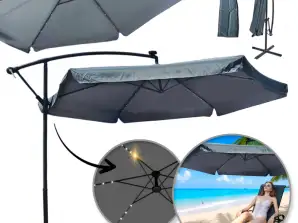 Garden umbrella with SOLAR LED lighting, arm and ruffle, graphite 3.5 m. OGP11SZ