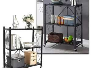 Мобільний металевий складаний стелаж для зберігання MaxRack™ (3 рівня) ~ maxrack | Стелаж на колесах | Органайзер для дому