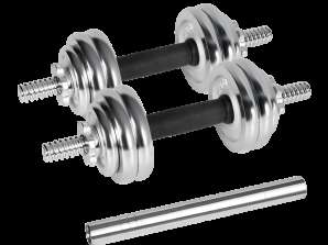 Cast iron chrome dumbbells adjustable in a case with a bar. set 15kg REBEL ACTIVE