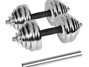 Litoželezne kromirane dumbbells nastavljive v ohišju s palico. komplet 30kg REBEL ACTIVE