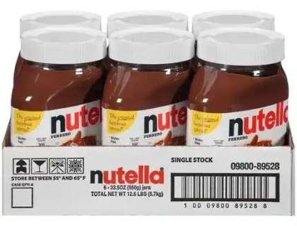 Ferrero Nutella Chocolate Spread in jars 350g, 400g, 600g, 750,800gr, 1kg  and 5kg.