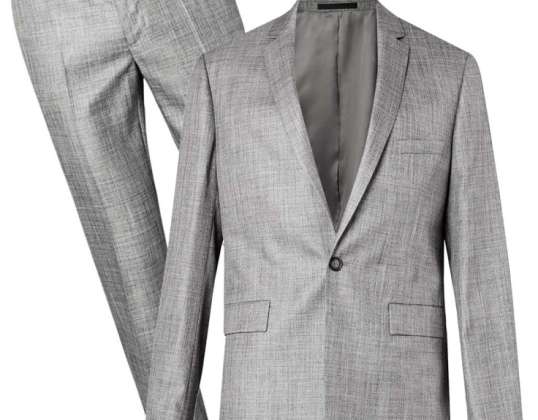 T0PMAN Mid Grey Crosshatch Single Breast Skinny Pantalón Suit