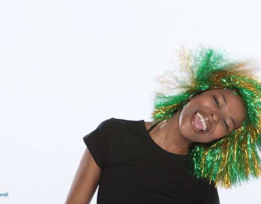 Green and Gold Tinsel Wigs