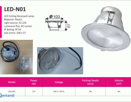 Високопроизводителна LED таванна лампа за вграждане LED-N01 – 3.4W, 42 светодиода, студено бяла