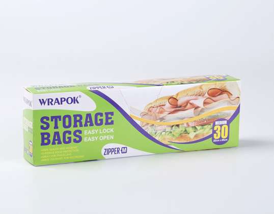 30 transparent storage bags with LDPE zip closure - 22 x 25 cm - 45 microns